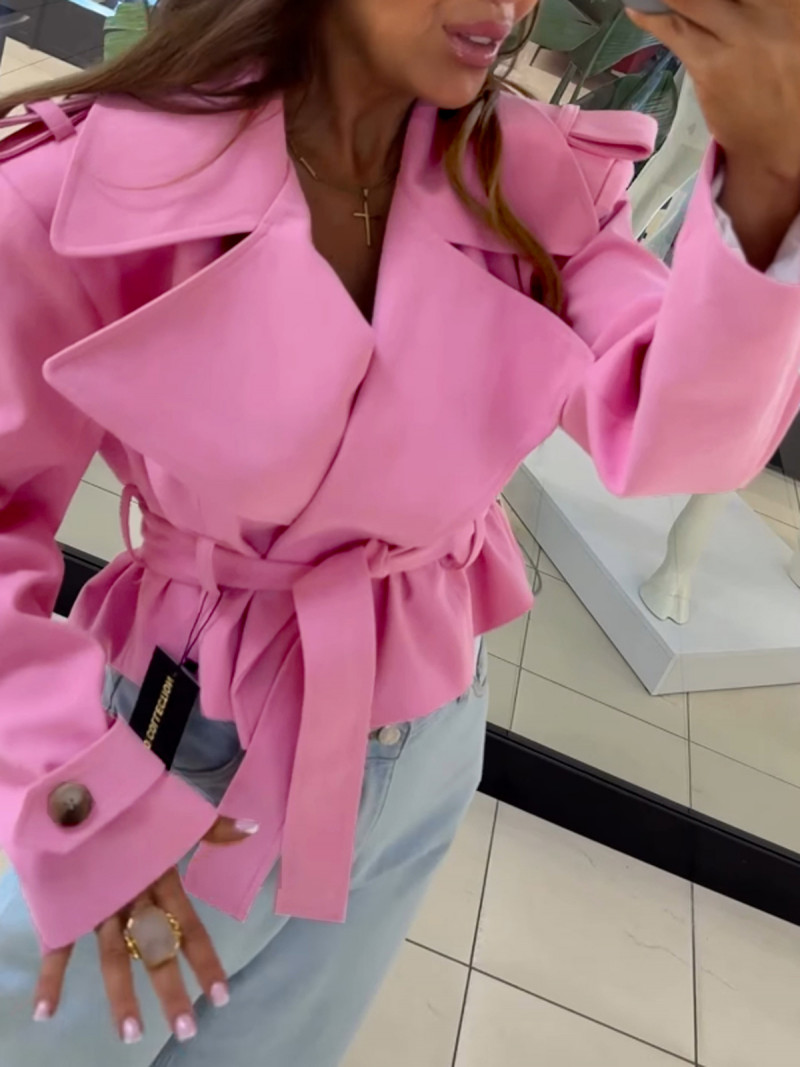 Bawełniany płaszcz trencz z paskiem HANTER - różowy