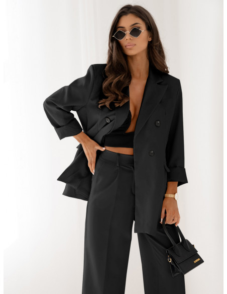 Stylowy garnitur z szerokimi spodniami ELONI - czarny