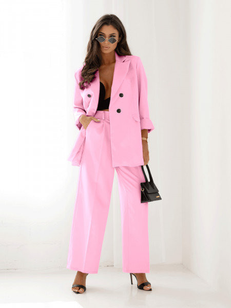 Stylowy garnitur z szerokimi spodniami ELONI - pudrowy róż