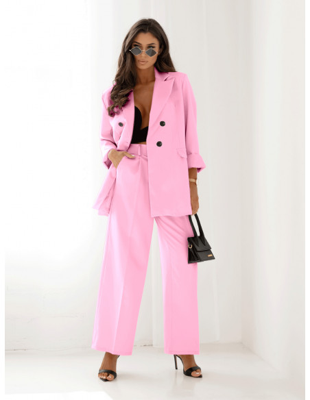 Stylowy garnitur z szerokimi spodniami ELONI - pudrowy róż