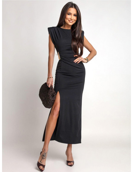Dopasowana sukienka maxi z ozdobną klamrą ELEANOR - czarna