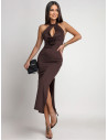 Dopasowana sukienka z odkrytymi plecami ZARIA - czekoladowa