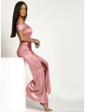Satynowa sukienka na ramiączkach MAREN - brudny róż
