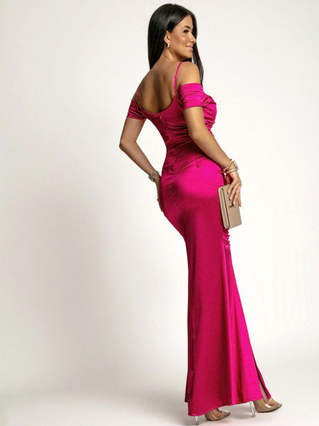 Satynowa sukienka na ramiączkach MAREN - fuksjowa 2