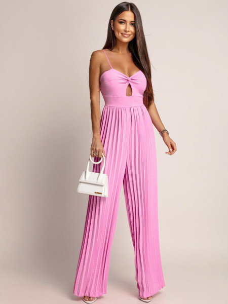 Stylowy kombinezon z plisowanym dołem LUANI - pudrowy róż