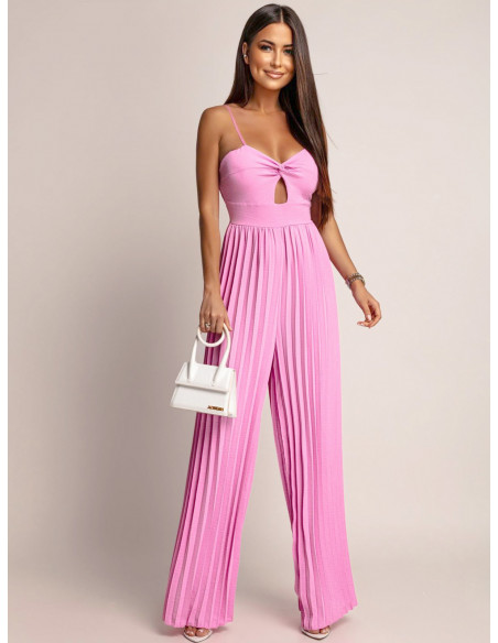 Stylowy kombinezon z plisowanym dołem LUANI - pudrowy róż