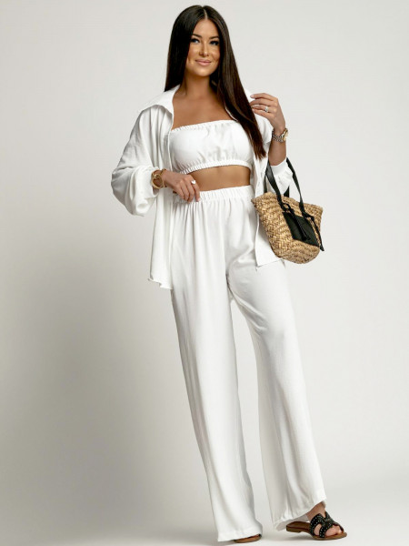 Komplet 3w1 z szerokimi spodniami STELLA - biały