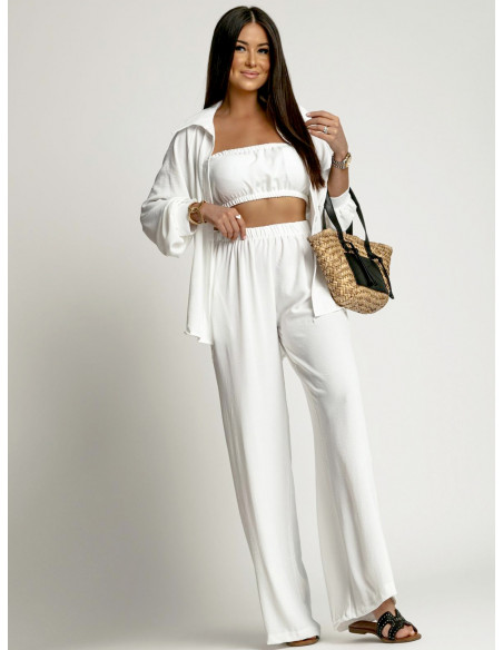 Komplet 3w1 z szerokimi spodniami STELLA - biały