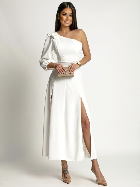 Asymetryczna sukienka z jednym rękawkiem MAYSA - biała