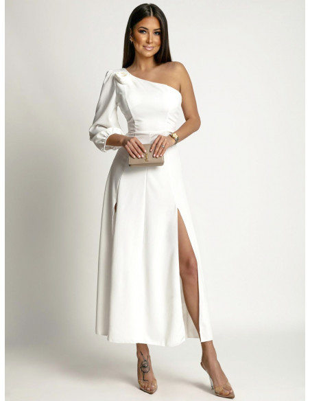 Asymetryczna sukienka z jednym rękawkiem MAYSA - biała