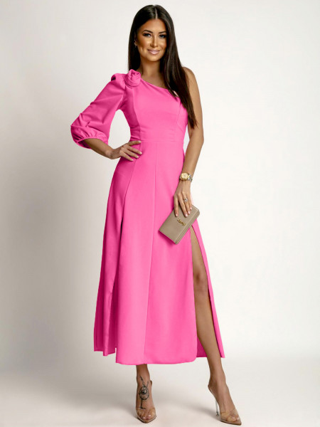Asymetryczna sukienka z jednym rękawkiem MAYSA - różowa