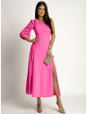 Asymetryczna sukienka z jednym rękawkiem MAYSA - różowa