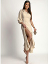 Asymetryczna sukienka z jednym rękawkiem MAYSA - beżowa