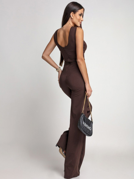 Dopasowany kombinezon z wycięciami FERRY - czekoladowy 2