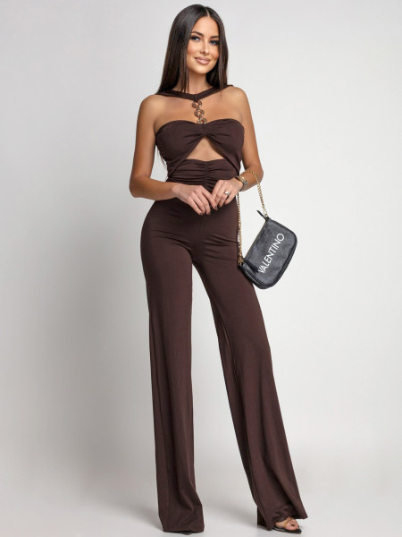 Dopasowany kombinezon z wycięciami FERRY - czekoladowy