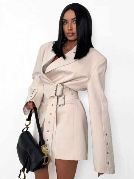 Elegancka marynarka oversize z paskami LUANA - marcepanowa