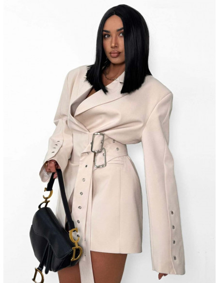 Elegancka marynarka oversize z paskami LUANA - marcepanowa