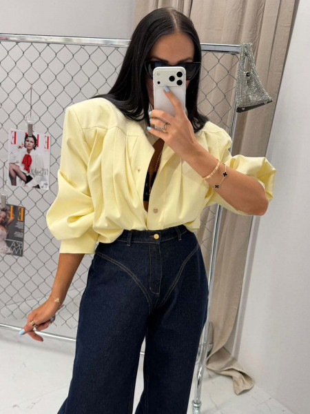 Krótka kurtka bomberka z wiskozy LIZZY - bananowa