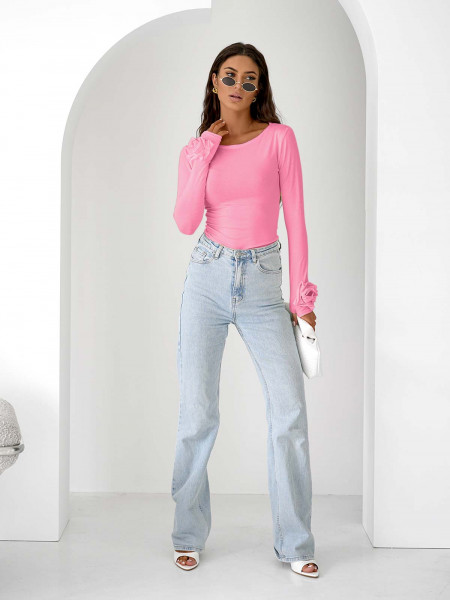 Wiskozowa bluzka z różą na rękawie ELIJA - pudrowy róż