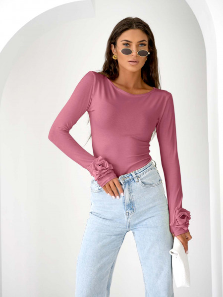Wiskozowa bluzka z różą na rękawie ELIJA - brudny róż