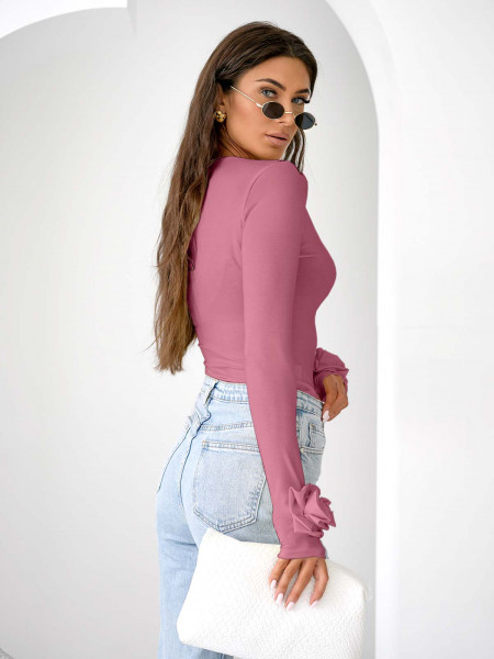 Wiskozowa bluzka z różą na rękawie ELIJA - brudny róż 2
