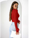 Wiskozowa bluzka z różą na rękawie ELIJA - czerwona