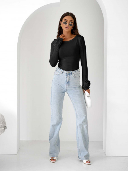 Wiskozowa bluzka z różą na rękawie ELIJA - czarna 2