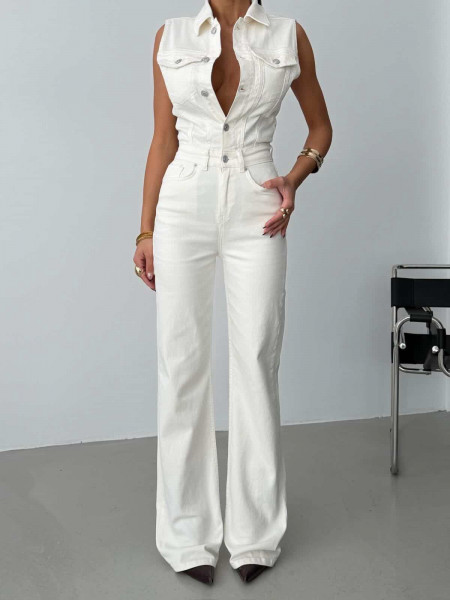 Kombinezon jeansowy bez rękawów CAMILA - biały