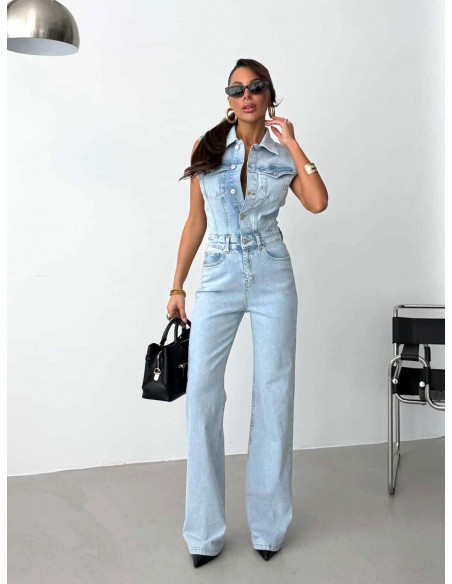 Kombinezon jeansowy bez rękawów CAMILA - jasny jeans