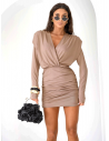 Wiskozowa sukienka mini z marszczeniem LOTTA - mocha mousse