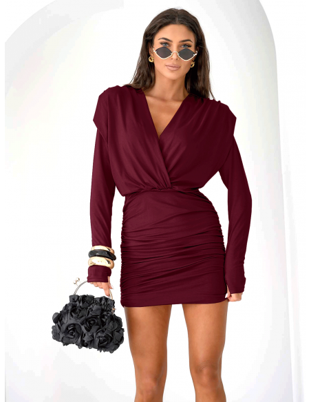 Wiskozowa sukienka mini z marszczeniem LOTTA - bordowa