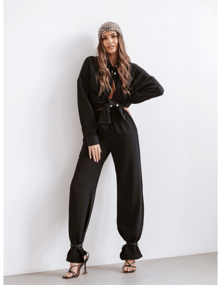 Bawełniany komplet koszula i szerokie spodnie SURI - czarny