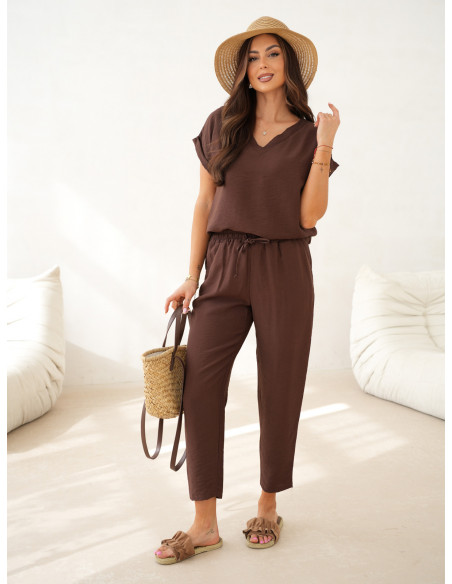 Wiskozowy komplet koszula i spodnie ODIIA - czekoladowy