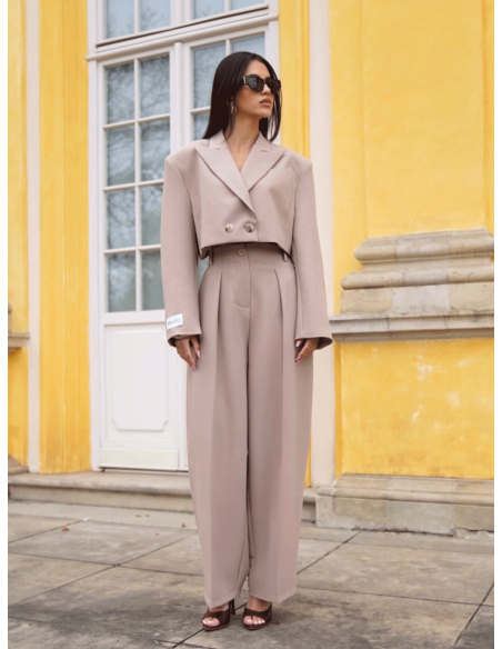 Eleganckie szerokie spodnie z kantem FIGRO - beżowe