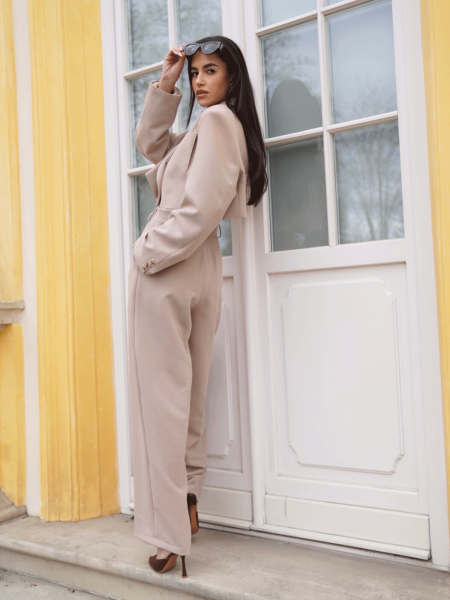 Eleganckie szerokie spodnie z kantem FIGRO - beżowe 2