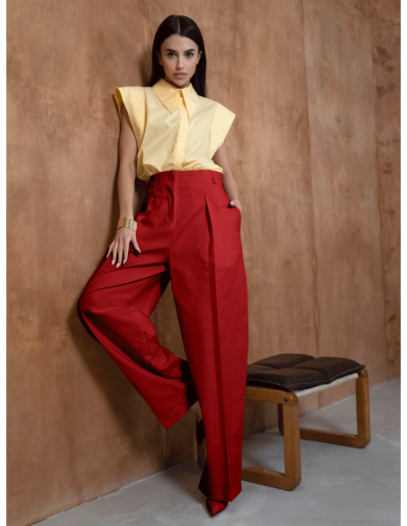 Eleganckie szerokie spodnie z kantem FIGRO - czerwone