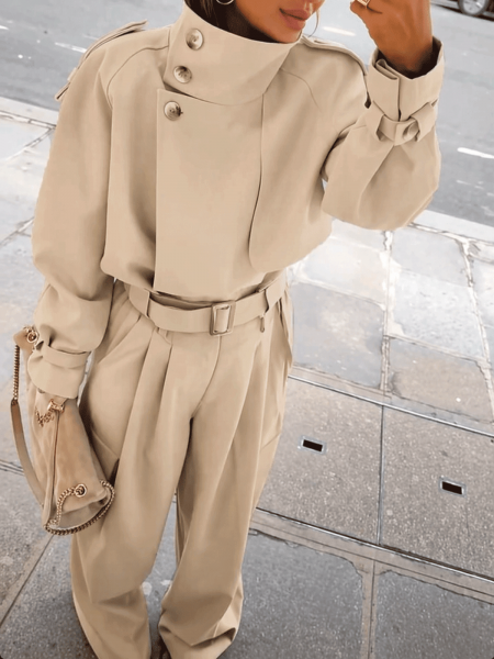 Bawełniane szerokie spodnie bojówki NIJO - śmietankowe