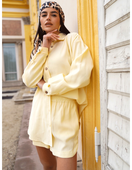 Wiskozowy komplet koszula i spodenki CADRA - cytrynowy