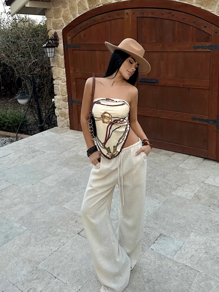 Stylowe szerokie spodnie VELVERA - beżowe