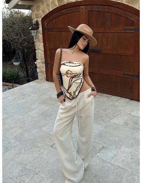 Stylowe szerokie spodnie VELVERA - beżowe