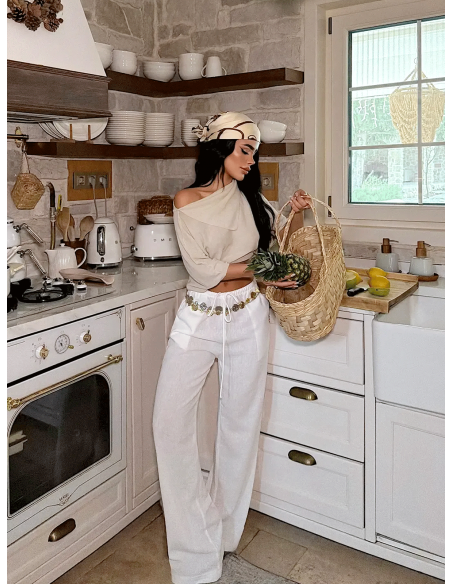 Stylowe szerokie spodnie VELVERA - białe