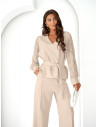 Komplet bluzka z rękawami z koronki i spodnie ROST - beżowy