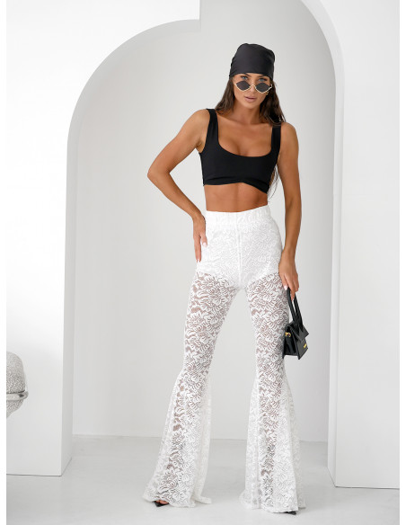 Koronkowe spodnie dzwony EXTRANY - białe