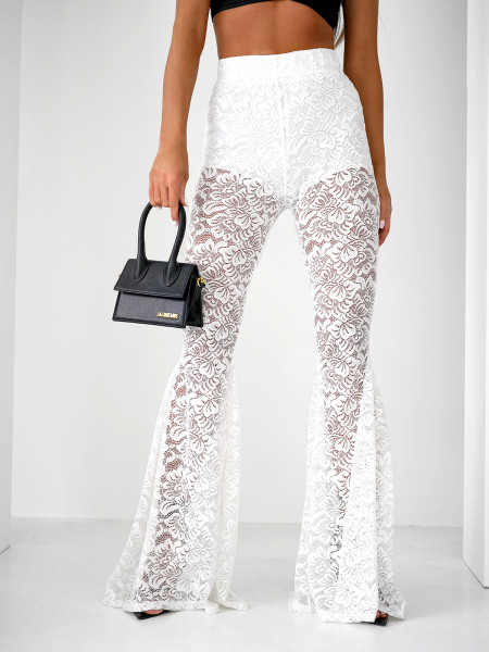 Koronkowe spodnie dzwony EXTRANY - białe 2