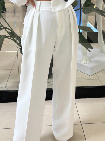 Eleganckie spodnie z zakładkami MIHO - śmietankowe