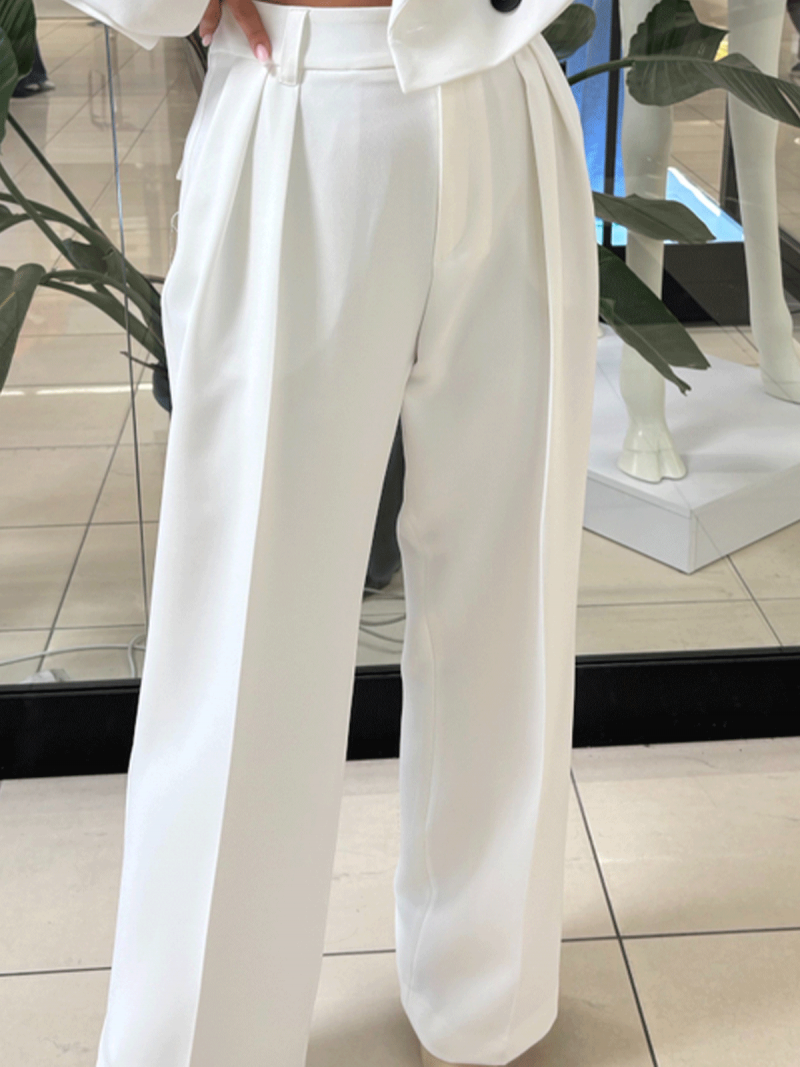 Eleganckie spodnie z zakładkami MIHO - śmietankowe