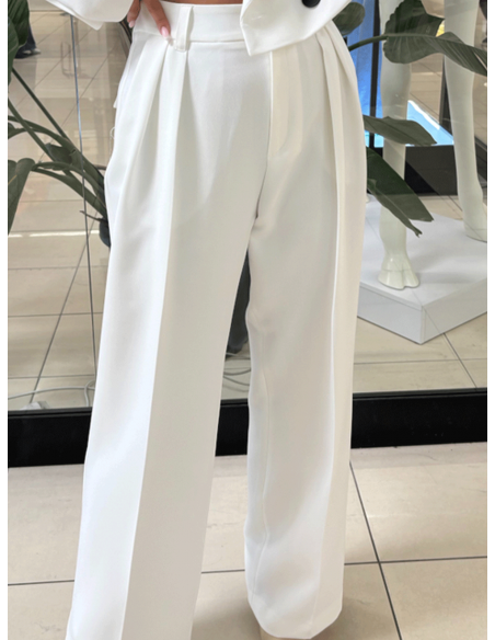 Eleganckie spodnie z zakładkami MIHO - śmietankowe