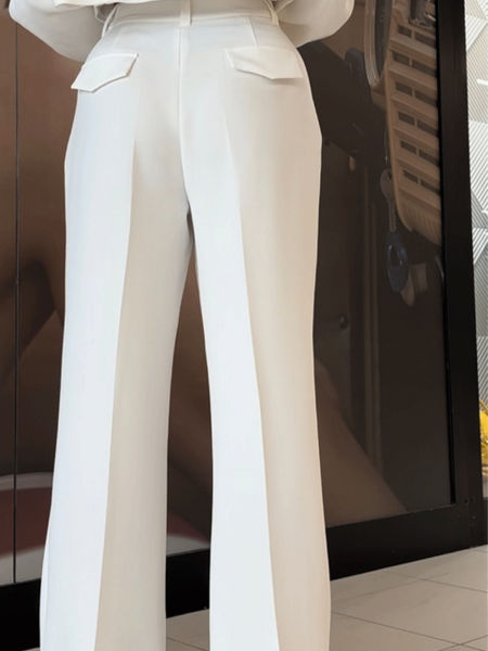 Eleganckie spodnie z zakładkami MIHO - śmietankowe 2