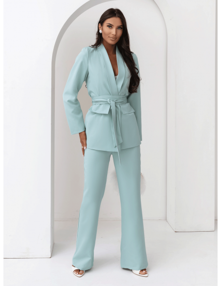 Garnitur marynarka i proste spodnie NIRALI - szałwiowy