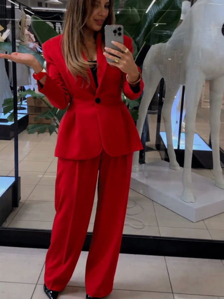 Eleganckie spodnie z zakładkami STACI - czerwone